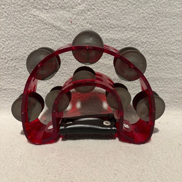 Heavy Duty Red Plastic Half Moon Pandero Tamborine with Jingles - Picture 4 of 8